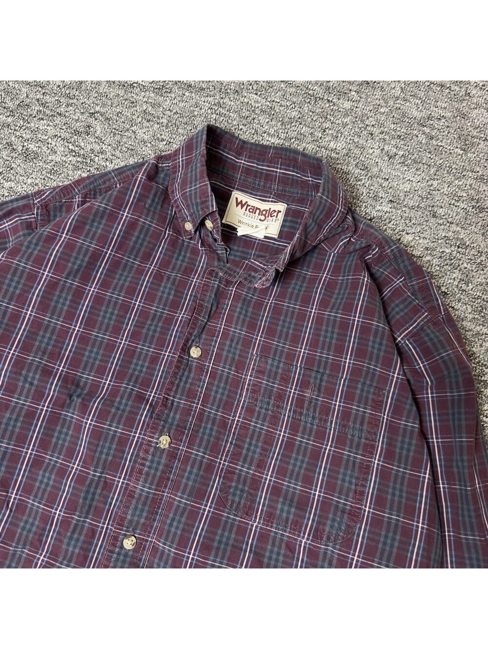 Wrangler Rugged Wear Burgundy Plaid Button-Down Shirt XL